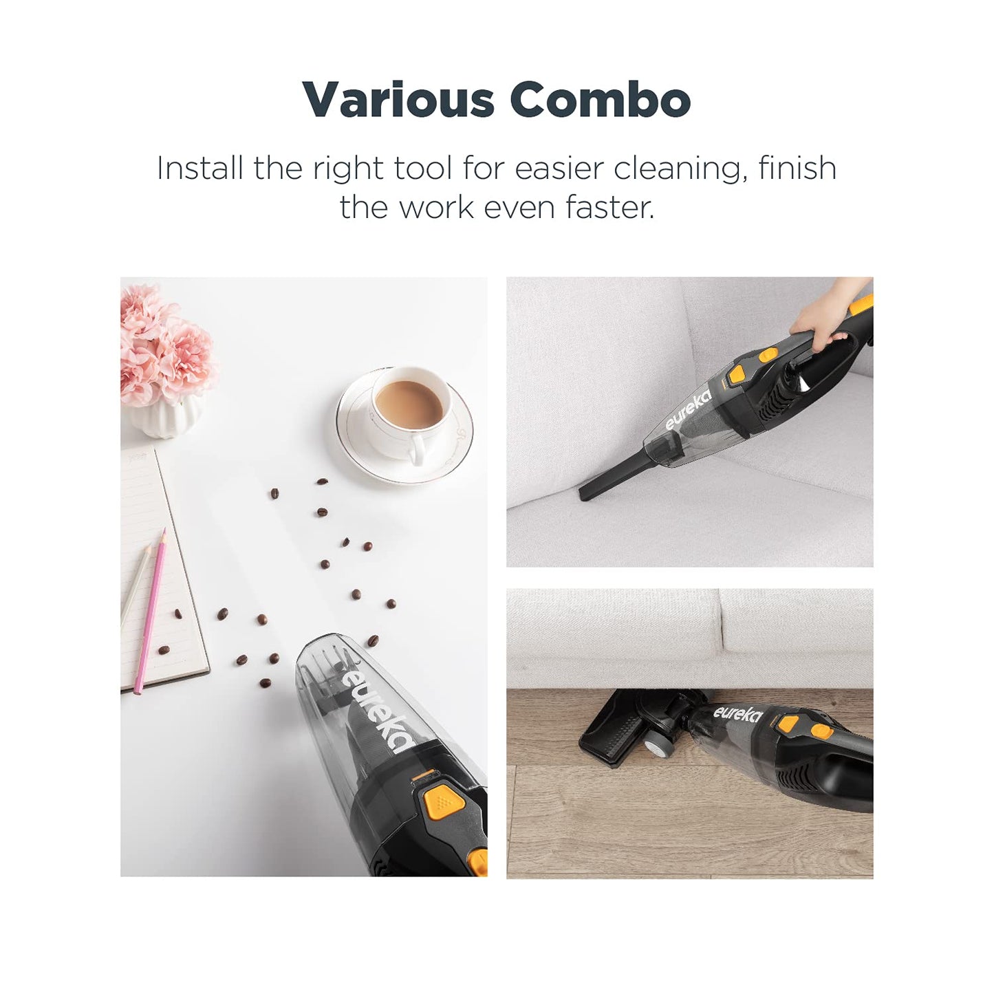Eureka Home Lightweight Corded Stick Vacuum Cleaner, Powerful Suction Convenient Small Vacuum for Hard Floor, 3-in-1 Hand Vacuum, Blaze Black, NES212C - Available at All In One Marketplace Canada