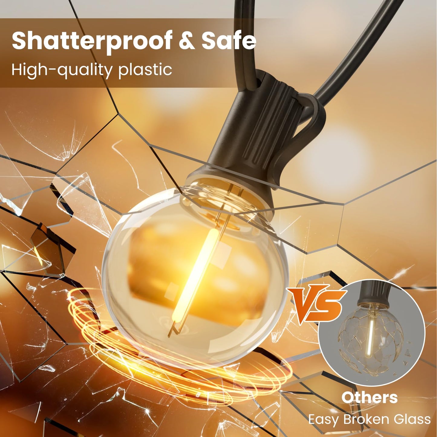 RTTY Outdoor String Lights Patio Light for Outside Waterproof G40 Shatterproof LED Bulbs, Dimmable Hanging Connectable Globe Lighting for Bistro, Backyard, Cafe, Porch, 2700K, 50 FT 26pcs