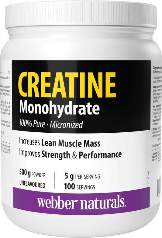 Webber Naturals Micronized Creatine Monohydrate Powder | 5g Per Serving | 100 Servings | Canadian-Made | Vegan | Supports Muscle, Strength & Performance | Unflavored | For Men & Women Webber Naturals