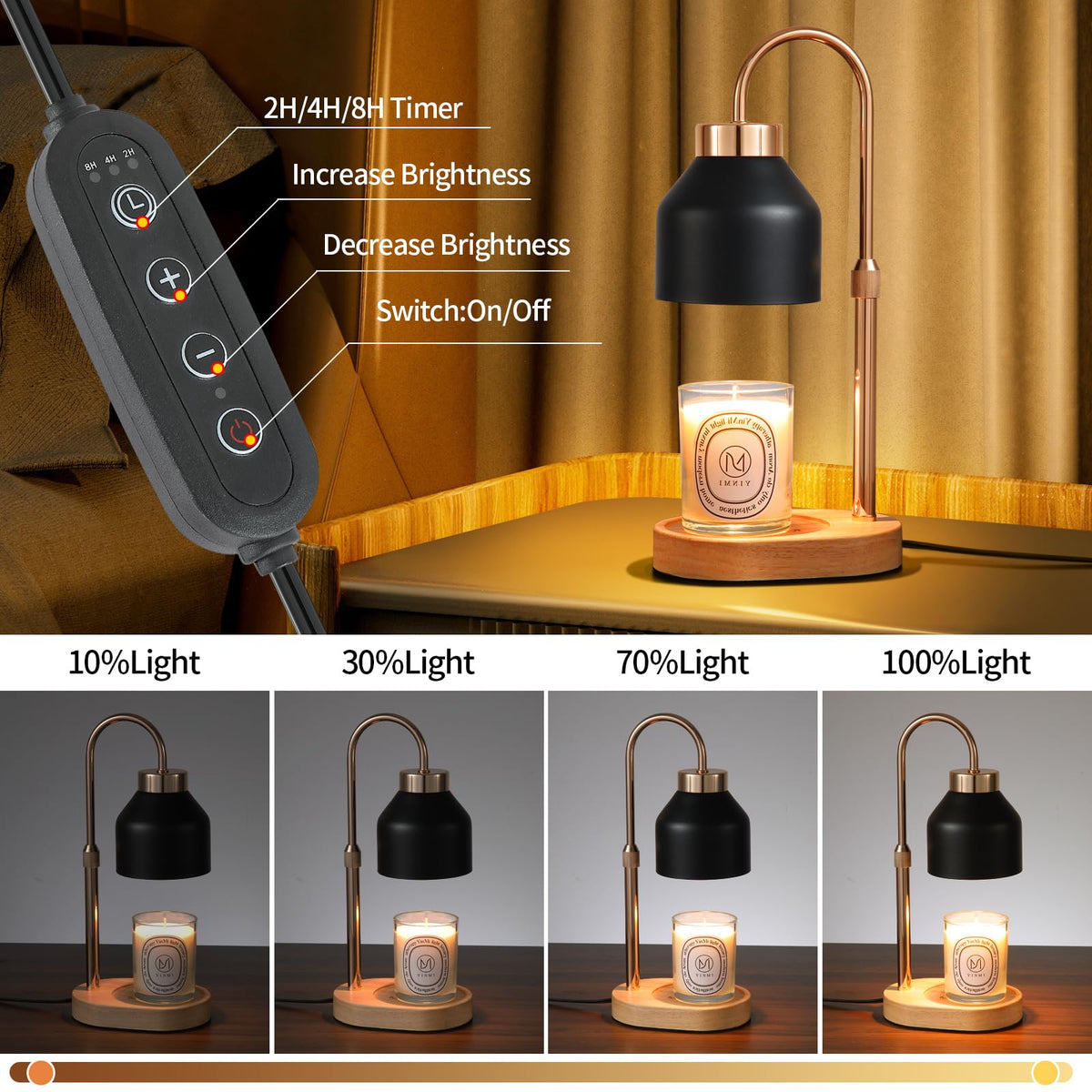 Candle Warmer Lamp,Timer,Dimmer,Adjustable Height Home Decor Electric Wax Melt Warmer with 2 Bulbs Gifts for Mom Womens Christmas Scented Jar Bedroom Living Room Decor 🍁 All In One Marketplace Canada
