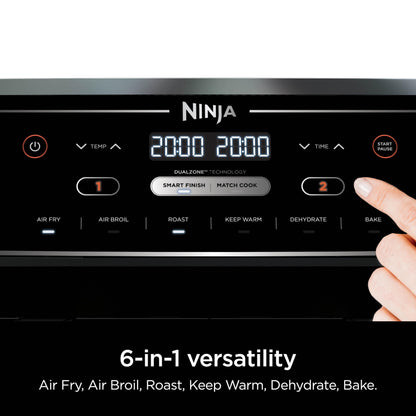 Ninja Foodi 10-qt. 6-in-1 DualZone XL Air Fryer, 2 Independent Baskets, Match Cook & Smart Finish to Air Fry, Air Broil, Roast, Bake, Dehydrate, & Keep Warm, Black, DZ302C (Canadian Version)
