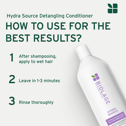 BIOLAGE Conditioner, HydraSource Detangling Solution, Detangles & Controls Static For Less Frizz & Fly-Aways, For Dry Hair, Paraben Free, Vegan BIOLAGE