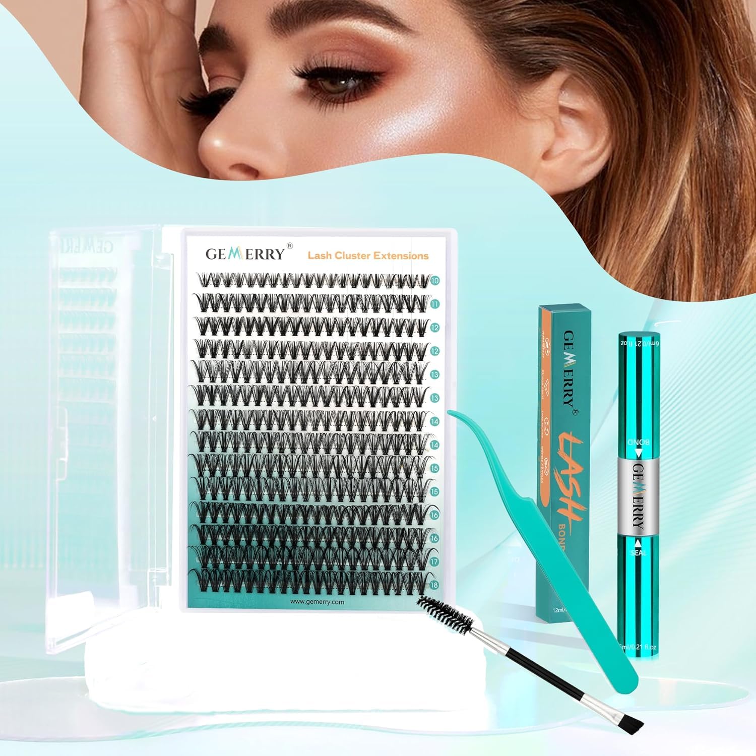 GEMERRY Cluster Lashes Lash Clusters Lash Extension Kit Black Brown Eyelashes 3D-200D 8-20mm (1 count (Pack of 1), Beginner Set-80D) - Available at All In One Marketplace Canada