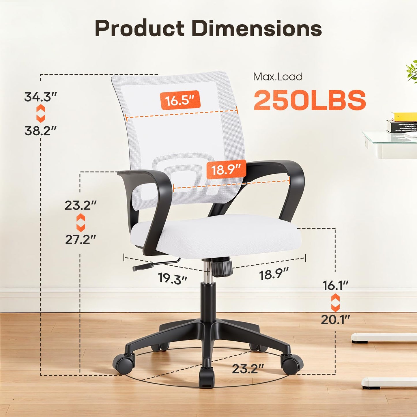 BestOffice Home Office Chair Ergonomic Desk Chair Mesh Computer Chair with Lumbar Support Armrest Executive Rolling Swivel Adjustable Mid Back Task Chair for Women Adults, Black (White) 🍁 All In One Marketplace Canada