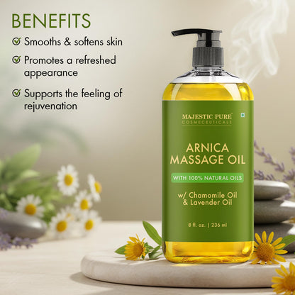 MAJESTIC PURE Arnica Massage Oil for Massage Therapy - with Lavender and Chamomile Essential Oils - Multipurpose Instant Absorption Full Body Massage - 8 fl. oz - Available at All In One Marketplace Canada