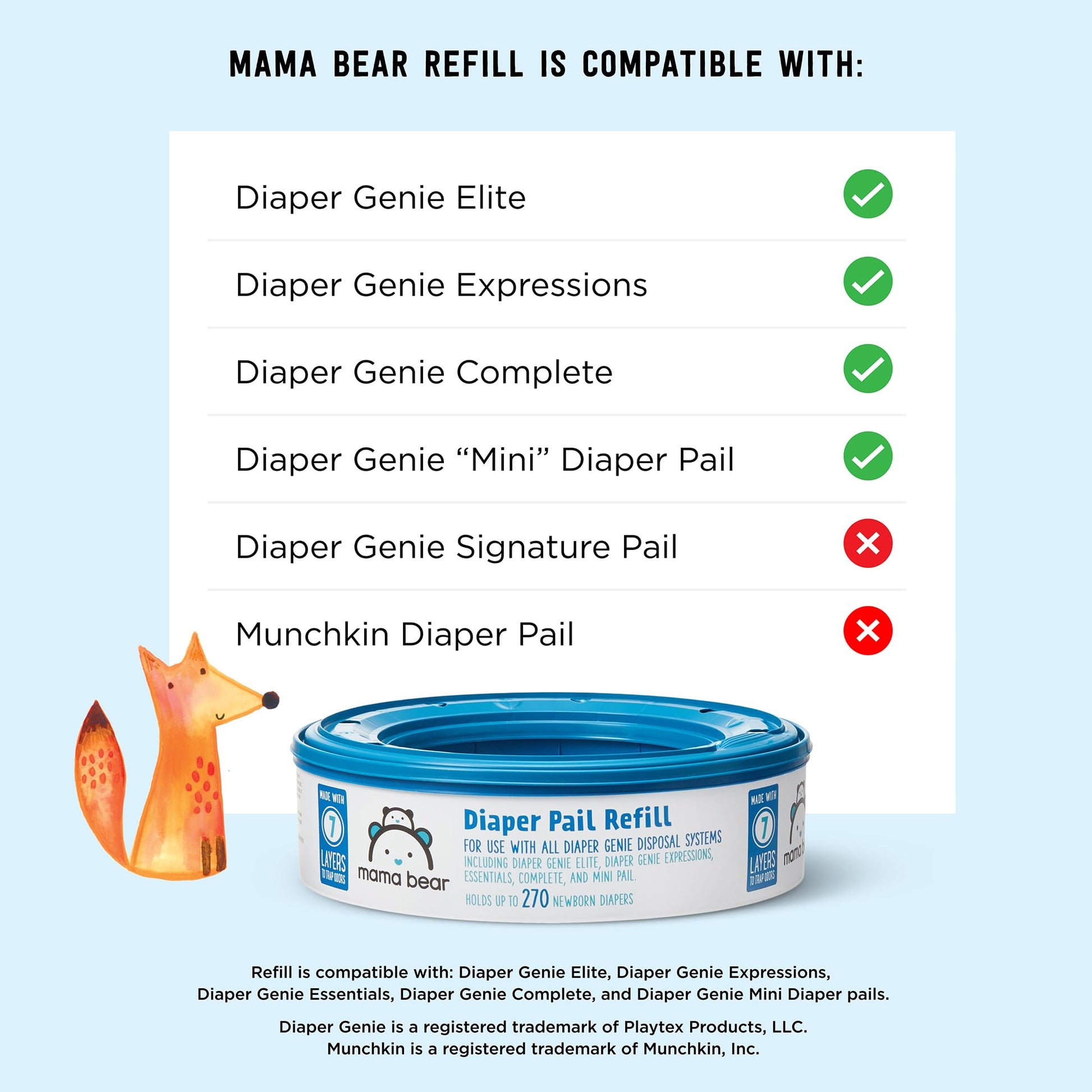 Mama Bear Diaper Pail Refills for Diaper Genie Pails, 270 Count (Pack of 4)