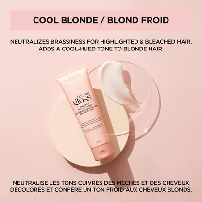 L'Oreal Paris Le Color Gloss One Step Toning Hair Gloss Treatment, Cool Blonde, Enhance Your Shine with this Semi Permanent Hair color, 1 Kit