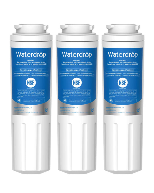 Waterdrop EDR4RXD1 Compatible with EveryDrop Filter 4, Whirlpool UKF8001, 4396395, Maytag UKF8001AXX-200, UKF8001AXX-750, WD-F07, Refrigerator Water Filter, 3 Filters