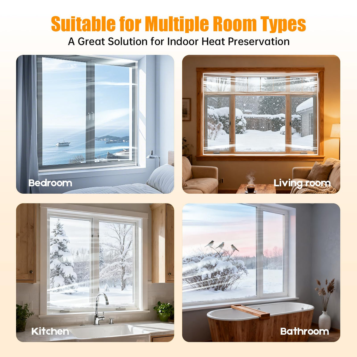 Window Insulation Kit, 63 x 400 Inch Plastic for Window Cold Weather (Fits up to 10 Standard (3'x5') Windows), Indoor Clear Window Film for Winter Covering with Wide Tape, Easy to Install & Remove 🍁 All In One Marketplace Canada
