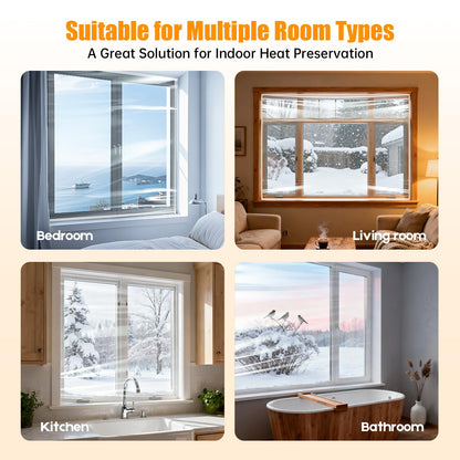 Window Insulation Kit, 63 x 400 Inch Plastic for Window Cold Weather (Fits up to 10 Standard (3'x5') Windows), Indoor Clear Window Film for Winter Covering with Wide Tape, Easy to Install & Remove 🍁 All In One Marketplace Canada