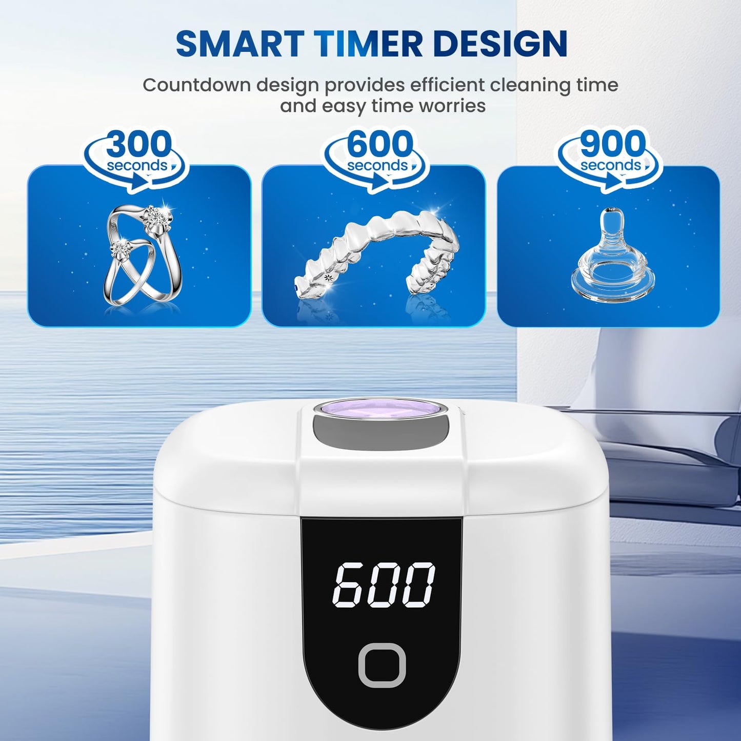 Ultrasonic Retainer Cleaner Machine, Upgraded 45kHz Ultrasonic Cleaner for Mouth Guard Braces, Night Guards, Toothbrush Heads & Jewlery with 200ML, 4 Modes and Digital Timer Dental Cleaning Pod (White) - Available at All In One Marketplace Canada