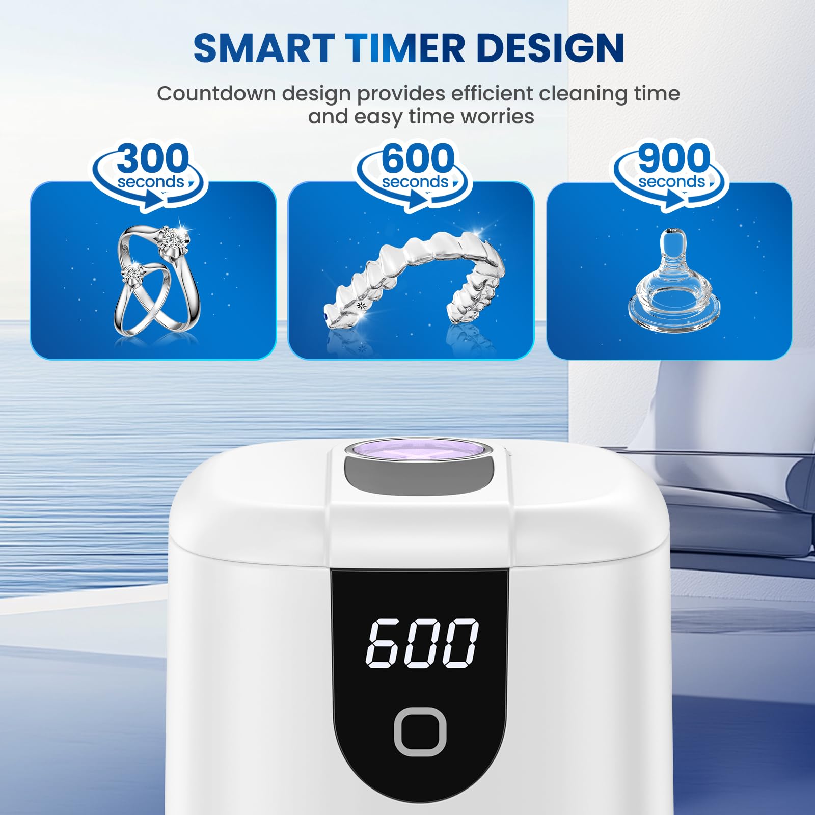 Ultrasonic Retainer Cleaner Machine, Upgraded 45kHz Ultrasonic Cleaner for Mouth Guard Braces, Night Guards, Toothbrush Heads & Jewlery with 200ML, 4 Modes and Digital Timer Dental Cleaning Pod (White) - Available at All In One Marketplace Canada