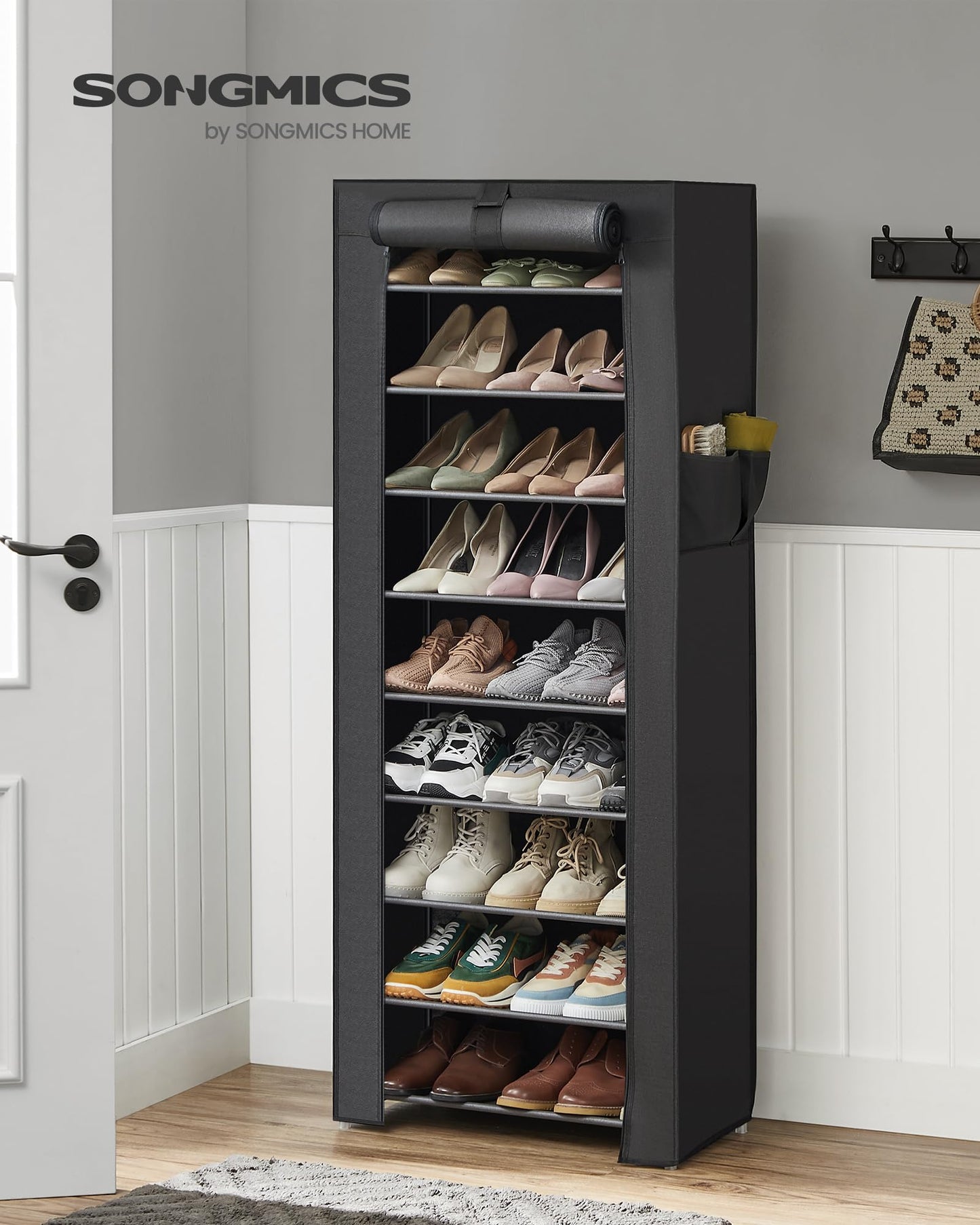 SONGMICS 10-Tier Shoe Rack, Shoe Storage Organizer Cabinet, Black URXJ10H01 SONGMICS