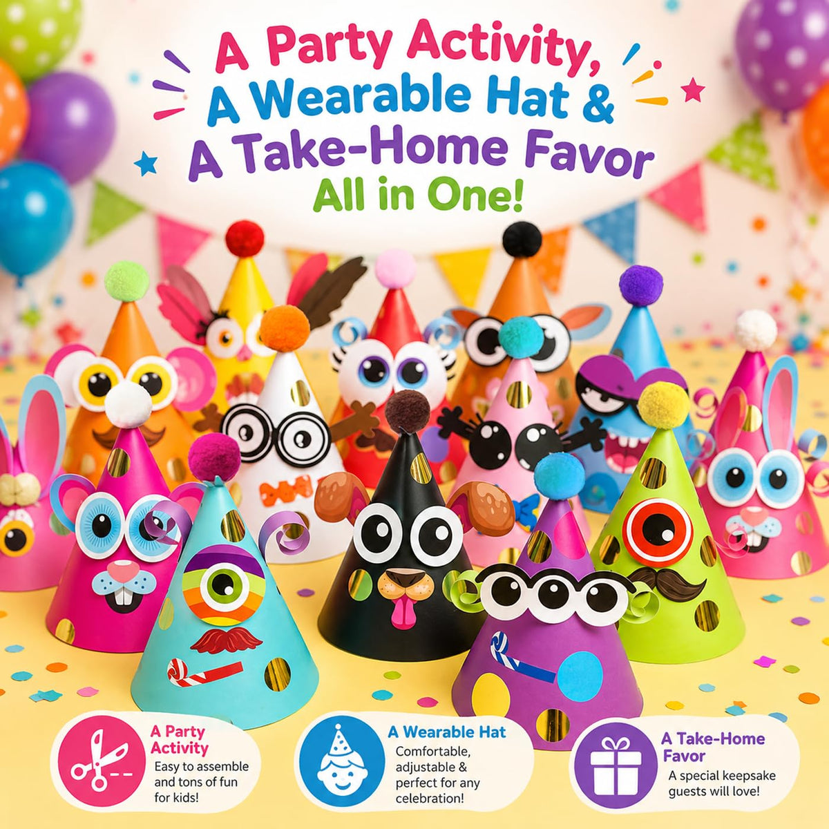 24 Pcs Party Hats Birthday Activity Kit with Stickers. Kids Fun Arts & Crafts, Party Favor, Game Supplies, Christmas Decors 🍁 All In One Marketplace Canada