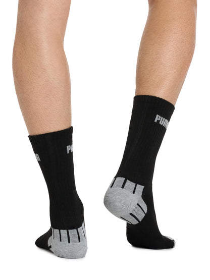 PUMA Men's 8 Pack Athletic Cushioned Crew Socks, Black/Grey, 10-13