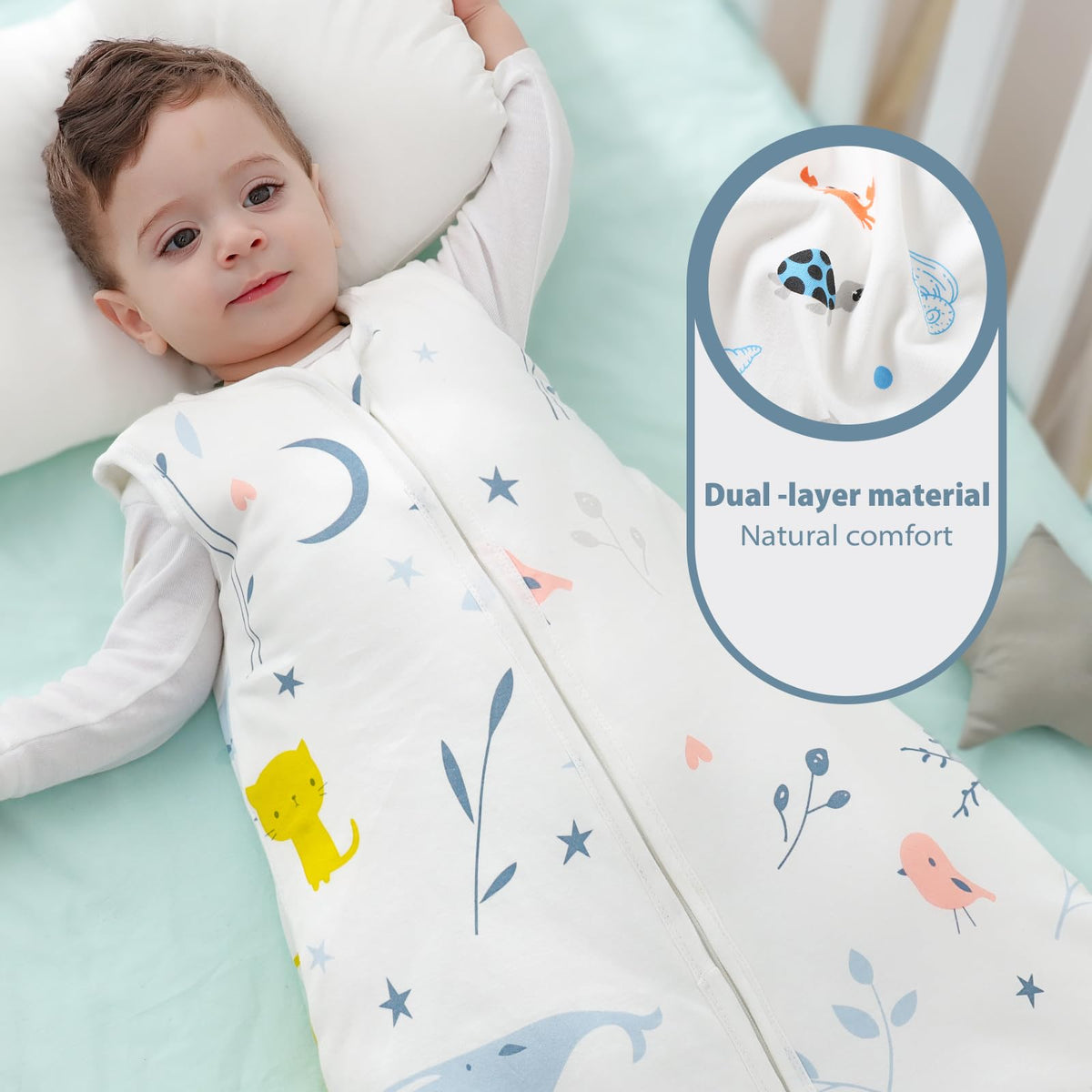 Mosebears Sleep Sack Baby Winter Wearable Blanket with 2-Way Zipper,2.5 TOG Cotton Sleep Sack Unisex (White Animal, 12-18 Months) 🍁 All In One Marketplace Canada
