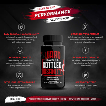 Ward Smelling Salts - Bottled Insanity - Insanely Strong Smelling Salt For Powerlifting Hockey Football Weight Lifting and More | Insane Smelling Salt - Available at All In One Marketplace Canada