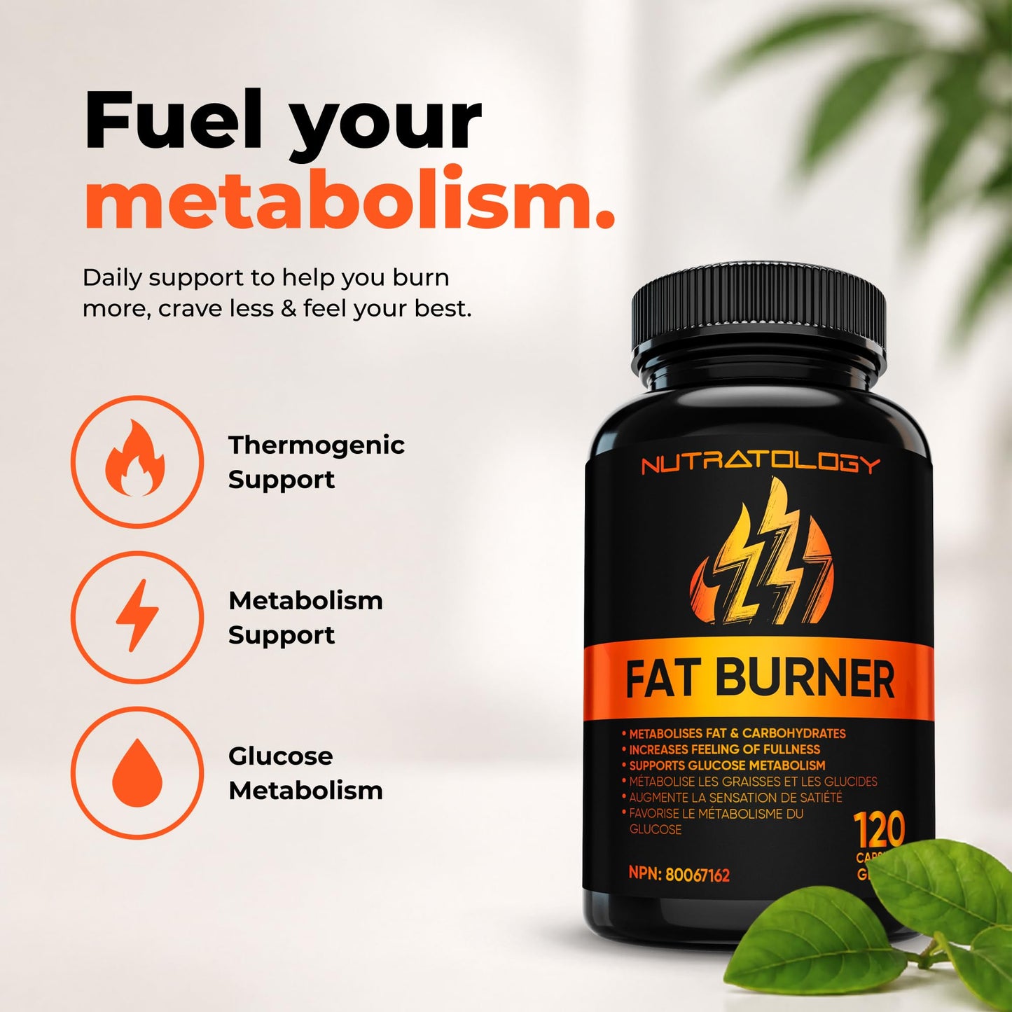 Nutratology® Thermogenic Fat Burner | Canadian-Made | Metabolizes Carbohydrates & Fats - Appetite Suppressant That Helps Satiety - Weight Loss Pills for Women & Men - Keto-Friendly - 120 Capsules