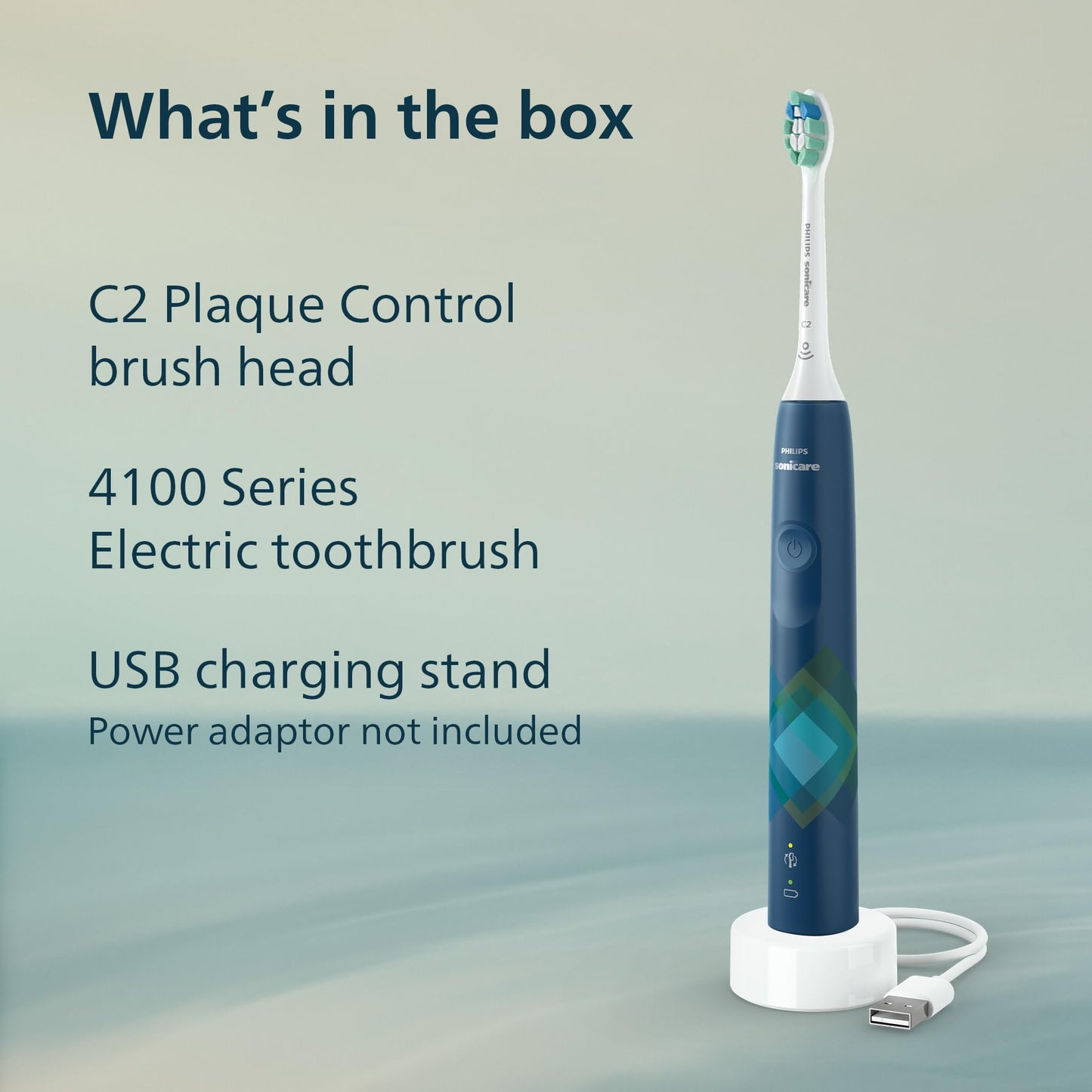 Philips Sonicare 4100 Electric Toothbrush, Sonic Toothbrush with Two Intensity Levels, Pressure Sensor and Timer, Malibu Prismatic, Model HX3689/22