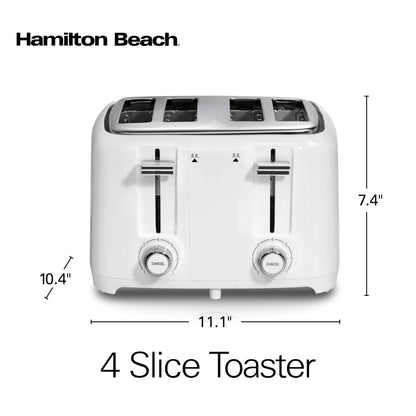 Hamilton Beach 4-Slice Toaster, White, Extra-Wide Slot Toaster with Shade Selector, Cancel Function, Toast Boost, Auto Shutoff, Removable Crumb Tray, 24218