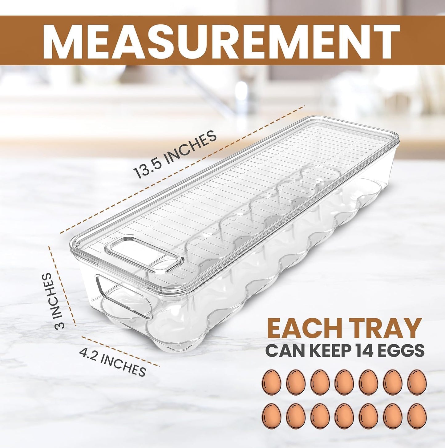 KICHLY Pack of 2 - Egg Basket for fridge - Egg Holder for Fridge - 14 Egg Container With Lid & Handle, Egg Container For Refrigerator, Stackable Plastic Egg Tray with Lids (Clear) - Available at All In One Marketplace Canada