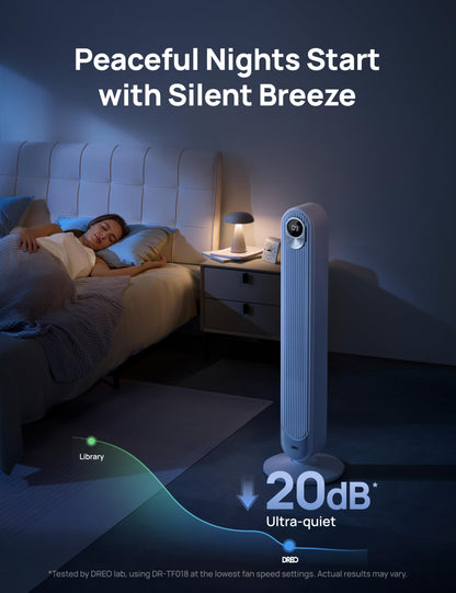 DREO Tower Fan 42 Inch, Cruiser Pro T1 Quiet Oscillating Bladeless Fan with Remote, 6 Speeds, 4 Modes, LED Display, 12H Timer, White Floor Standing Fan Powerful for Indoor Home Bedroom Office Room