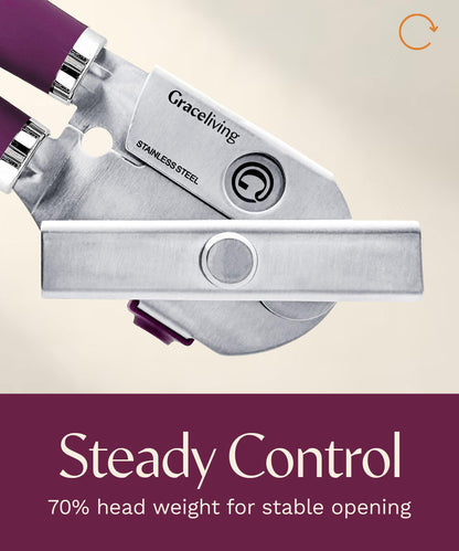 Graceliving Premium Multifunction Magnetic Manual Can Opener and Bottle Opener, Heavy Duty Stainless Steel Sharp Cutting Blade and Oversized Easy Turn Knob, Soft-Touch Handle, Kitchen Use, Mauve - Available at All In One Marketplace Canada