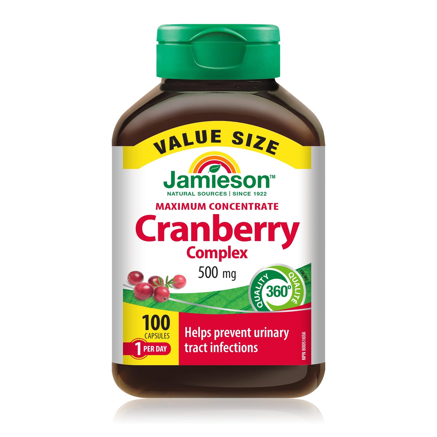 Jamieson Cranberry Complex, with 450 mg Cranberry Extract and 50 mg D-Mannose, Antioxidant, Max Concentrate, and Protects Against Urinary Tract Infections. Non-GMO, Gluten-Free, 100 Vegetarian Capsules - Available at All In One Marketplace Canada
