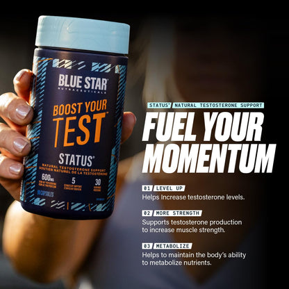 Blue Star Nutraceuticals Status - Natural Testosterone Support, Helps Increase Testosterone Levels & Muscle Strength, Clinically Researched Ingredients, 90 Veggie Caps, 30 Day Supply (NPN 80083809) - Available at All In One Marketplace Canada