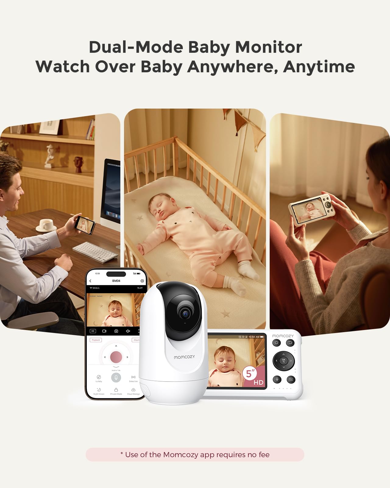 Momcozy Smart WiFi Baby Monitor with Camera and Audio, 5" 1080P Screen with Wall Mount, Motion & Cry Detection, Safe Fence,Clear Night Vision, 5000mAh Battery, 2-Way Talk, Photo & Video Recording,BM04 - Available at All In One Marketplace Canada