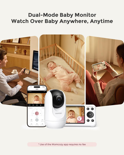 Momcozy Smart WiFi Baby Monitor with Camera and Audio, 5" 1080P Screen with Wall Mount, Motion & Cry Detection, Safe Fence,Clear Night Vision, 5000mAh Battery, 2-Way Talk, Photo & Video Recording,BM04 - Available at All In One Marketplace Canada