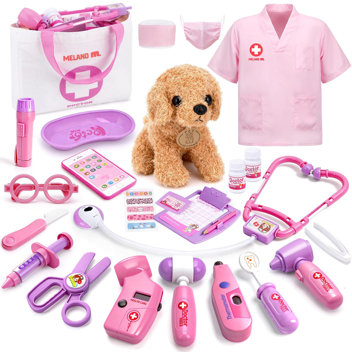 Meland Doctor Kit Kids with Dog Toys & Costume Play Set, Gift for Girls 3-6 🍁 All In One Marketplace Canada