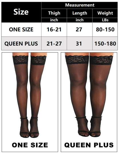 RSLOVE Women's Lace Top Thigh High Sheer Stockings Antiskid Silicone Ultra Shimmery Pantyhose Black One Size