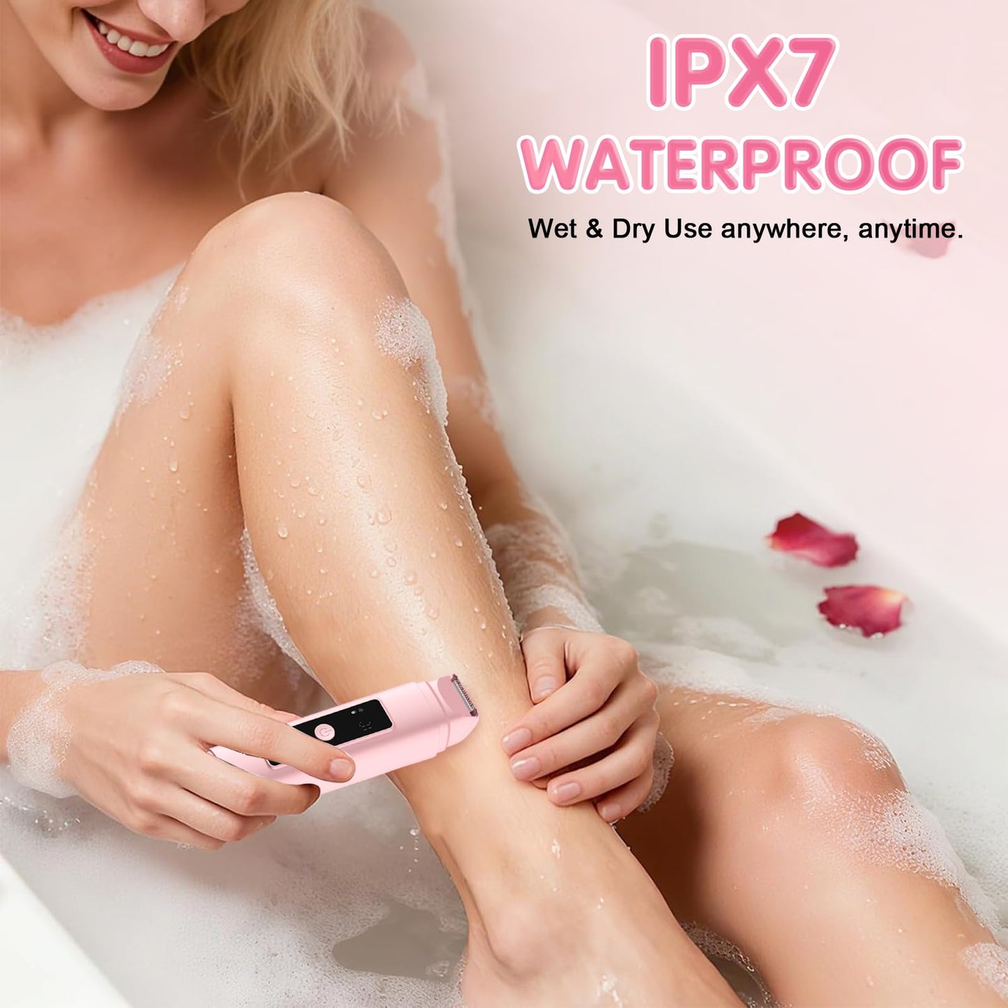 Bikini Trimmer Women, 2 in 1 Electric Razor, Painless Shaver for Women, IPX7 Waterproof USB Rechargeable Wet & Dry Hair Trimmer, Portable Travel Groomer for Bikini Line, Legs and Underarms, Pink
