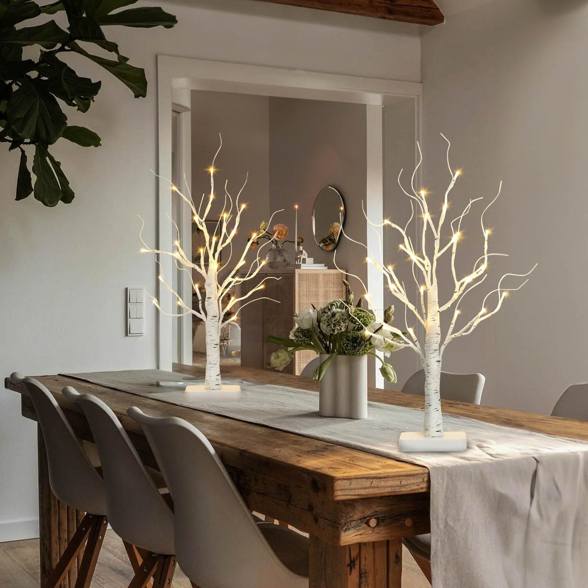 EAMBRITE 2 Pack Lighted Birch Tree, Christmas Artificial Tree Battery Operated Timer with 24 Warm White Lights, Tabletop Tree Christmas Decorations Centerpiece with for Wedding Party Home Room Decor 🍁 All In One Marketplace Canada
