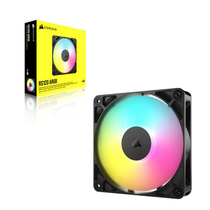 CORSAIR RS120 ARGB 120mm PWM Fan – Daisy-Chain Connection – Low-Noise – Magnetic Dome Bearing – Single Pack – Black