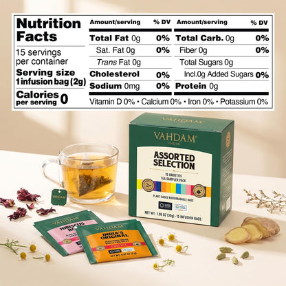 VAHDAM Assorted Tea Sampler (15 Unique Flavors in Pyramid Teabags) Tea Gift 🍁 All In One Marketplace Canada