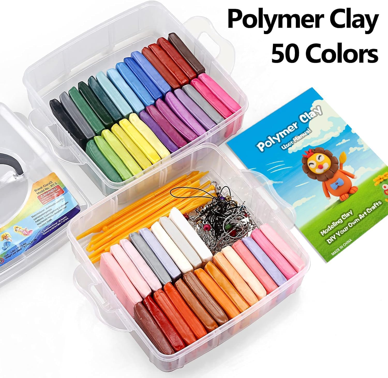 CiaraQ Polymer Clay 50 Colors Starter Kit - Oven Bake Modeling Clay for Kids & Artists, Non-Sticky DIY Clay with Sculpting Tools, Fun Gift for Children Ages 4+, 2.8 lb - Available at All In One Marketplace Canada