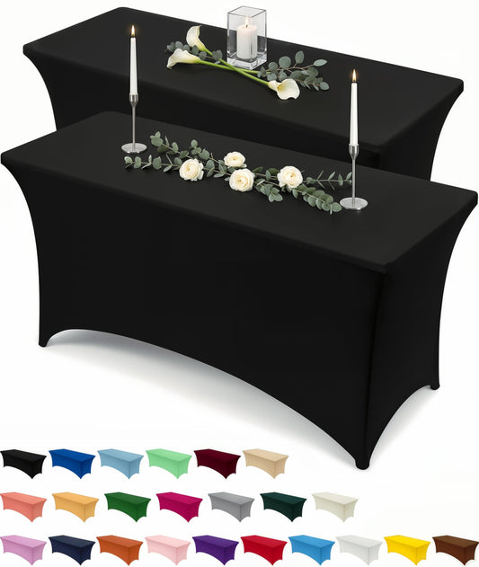 Utopia Kitchen Spandex Tablecloth 2 Pack [6FT, Black] Tight, Fitted, Washable and Wrinkle Resistant Stretch Rectangular Patio Table Cover for Event, Wedding, Banquet & Parties [72Lx30Wx30H] Inch