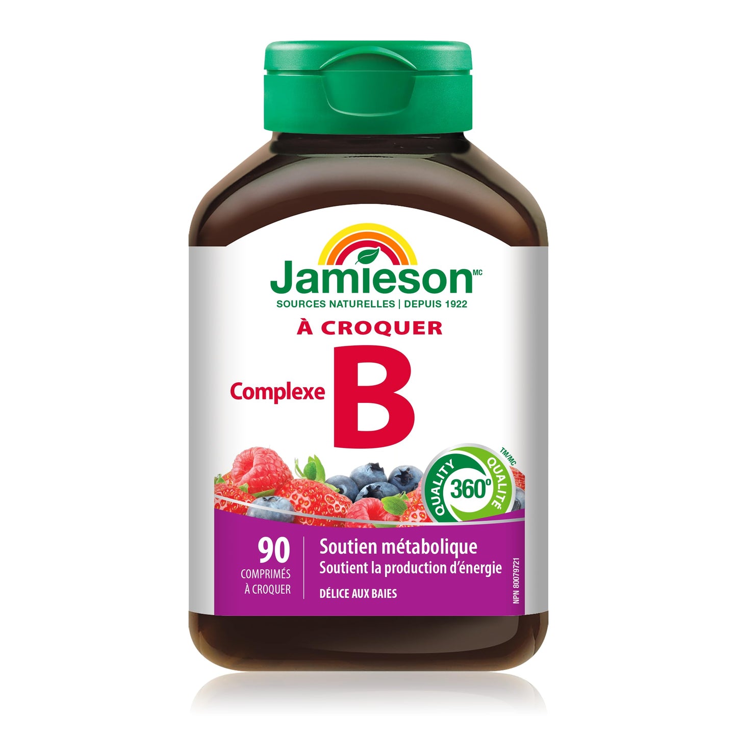 Jamieson Vitamin B Complex, 90 Chewable Tablets, Natural Berry Flavour. Naturally Energizing, Supports Metabolism, Provides Folate. Vegetarian, No Artificial Flavours, Colours or Preservatives - Available at All In One Marketplace Canada