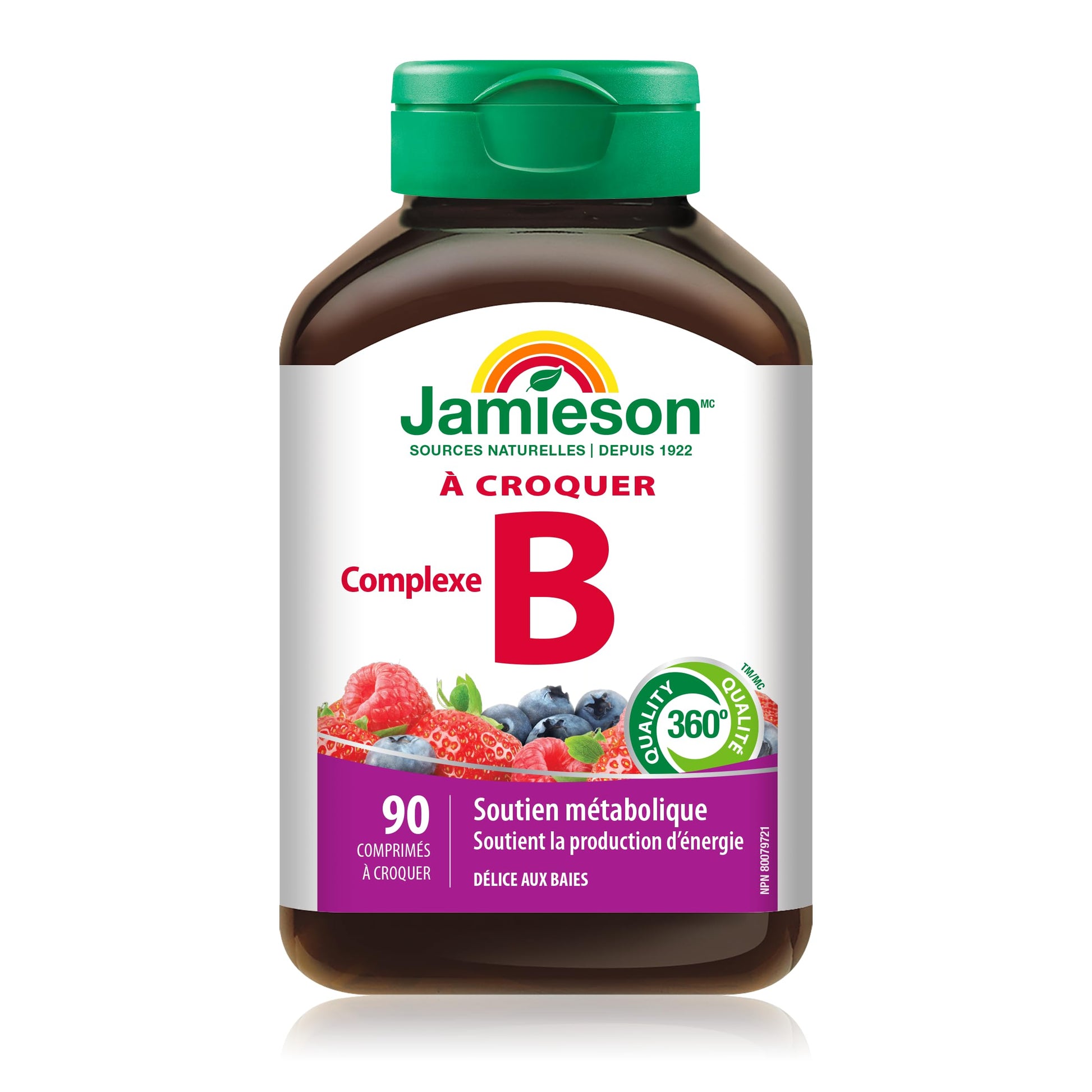 Jamieson Vitamin B Complex, 90 Chewable Tablets, Natural Berry Flavour. Naturally Energizing, Supports Metabolism, Provides Folate. Vegetarian, No Artificial Flavours, Colours or Preservatives - Available at All In One Marketplace Canada