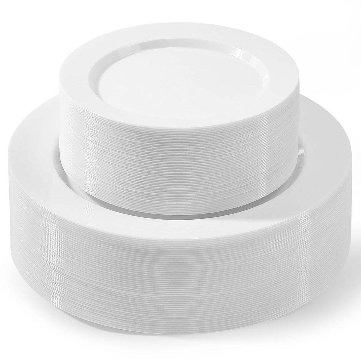 ROCOHANTI 100 PCS White Plastic Plates, White Plates Disposable Include 50 Dinner Plate and 50 Dessert Plate, Heavy Duty plastic plates Perfect for Christmas Party/Holiday/Wedding 🍁 All In One Marketplace Canada