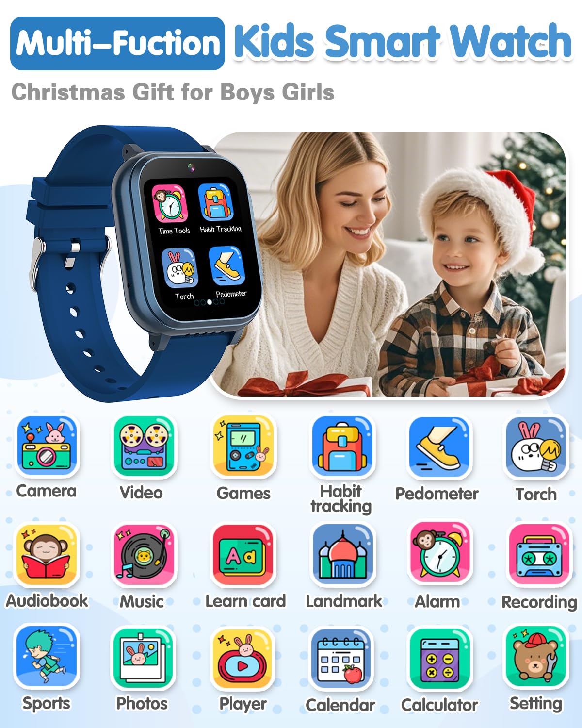 Waterproof Watch for Kids with 32 Games Dual Camera, Habit, Alarm, Pedometer, HD Touchscreen with Protector, Kids Watch Toys for Age 5-12 Christmas Birthday Gift Boys Girls(Blue) 🍁 All In One Marketplace Canada