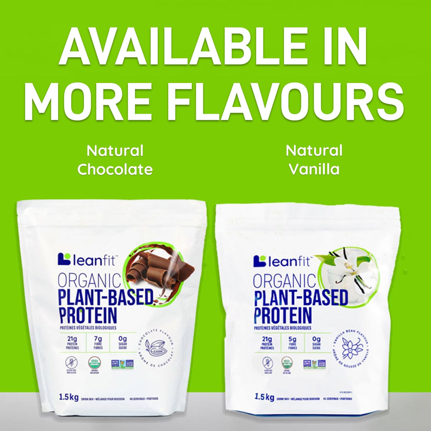 LeanFit Organic Plant-Based Protein Powder - Natural Vanilla Flavor, 21g Protein Per Serving, 44 Servings, 1.5kg