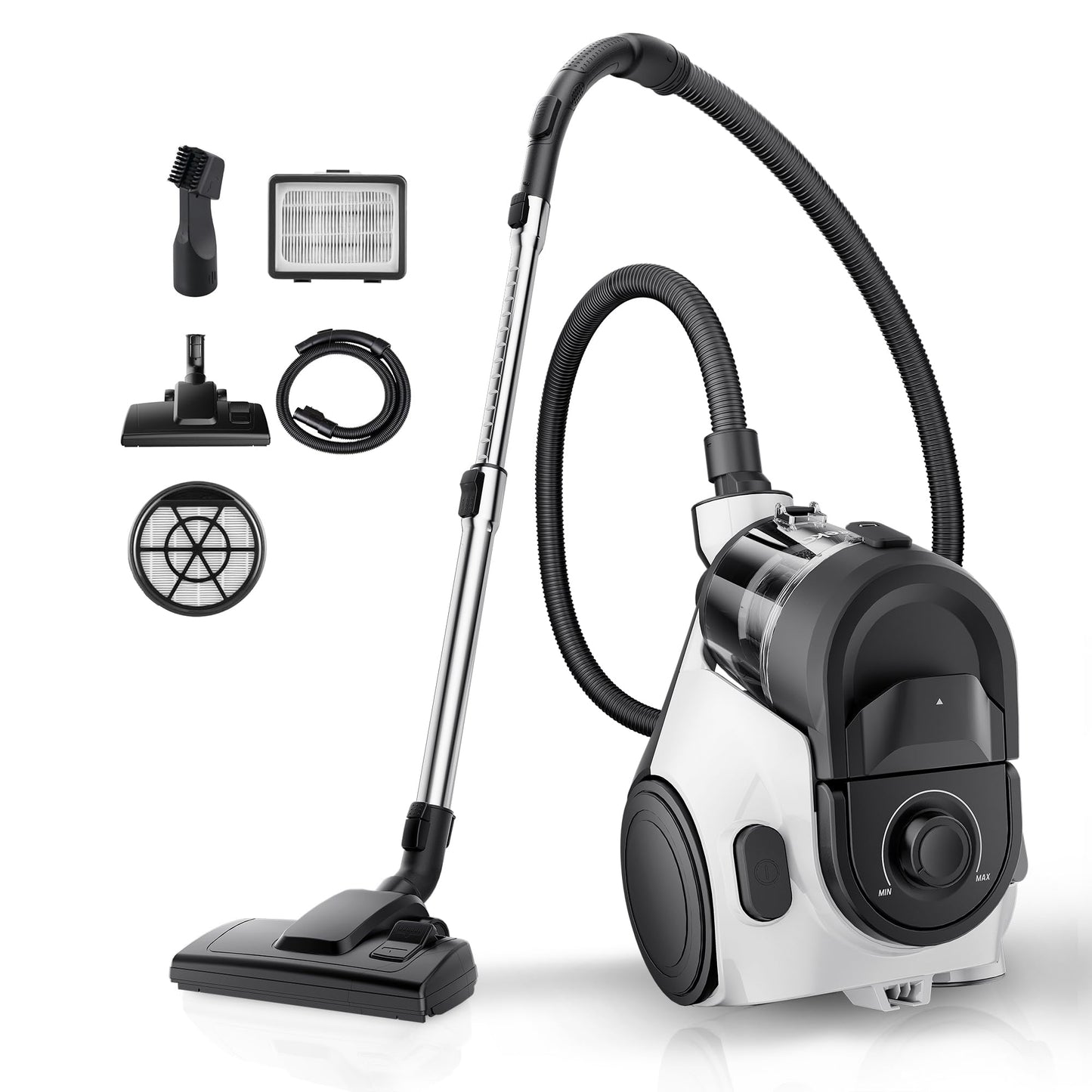Eureka Bagless Canister Vacuum for Carpets and Hard Floors, Powerful Lightweight Vacuum Cleaner with Large Dust Cup Extension Tube 2-in-1 Crevice Tool Floor Nozzle, White, NEN121WH w/ 1100W High Power 🍁 All In One Marketplace Canada