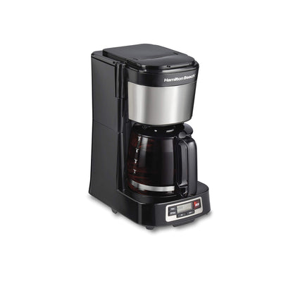 Hamilton Beach 5 Cup Compact Programmable Coffee Maker, FrontFill Water Reservoir, Small Drip Coffee Maker with Glass Carafe, Auto Pause & Pour, Space-Saving Design, Black & Stainless Steel (46111)