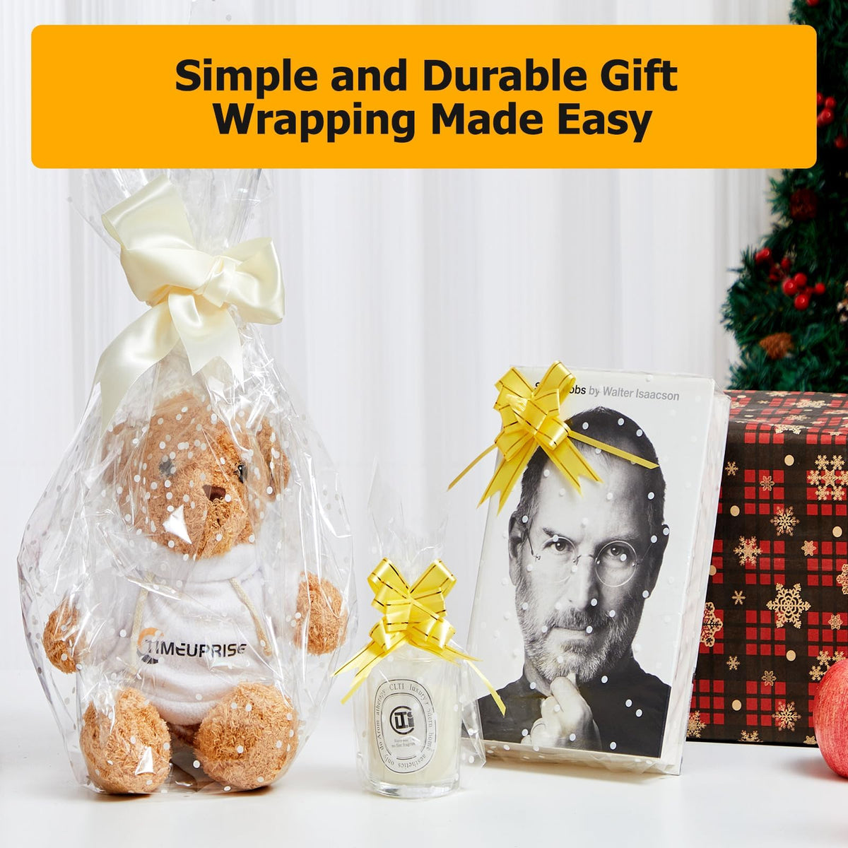 TIMEUPRISE 120 ft Clear Cellophane Wrap Roll (120 Ft x 34 in), 3 Mil Thicken Irregular White Dot Cellophane Gift Wrapping Paper Roll for Flower Bouquet Christmas Gift Baskets Wrap Extra Wide 🍁 All In One Marketplace Canada