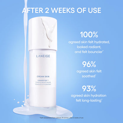 LANEIGE Cream Skin Toner & Moisturizer Refill: Lightweight Refillable Korean Milky Toner with Ceramide & Peptide for Hydration, Firming, & Barrier Support