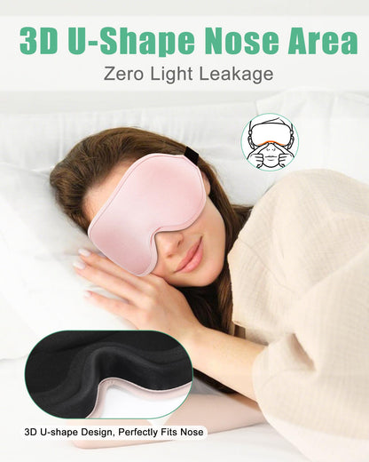 100% Blackout Sleep Mask for Women Men, 2 Packs 3D Contoured Eye Mask for Sleeping with Adjustable Strap, BeeVines Eye Mask for Eyelash Extensions Sleep Mask Blindfold, Soft Breathable Eye Shade Cover for Travel Yoga (Black & Pink) - Available at All In One Marketplace Canada