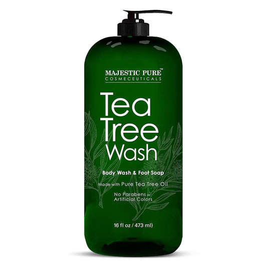 MAJESTIC PURE Tea Tree Body Wash with Collagen - Helps Nail Fungus, Athletes Foot, Ringworms, Jock Itch, Acne, Eczema & Body Odor - Soothes Itching - (Packaging May Vary), 16 fl oz - Available at All In One Marketplace Canada